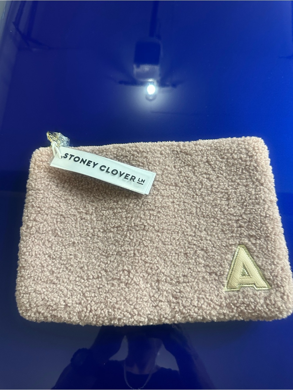 Stoney Clover Lane Blush Sherpa Card Holder with Gold Initial